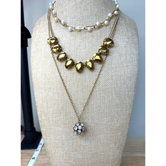 J.Crew Gold-Tone & Pearl Necklace Set W/ Rhinestones Multi-Strand Design  - 3 - Picture 1 of 10